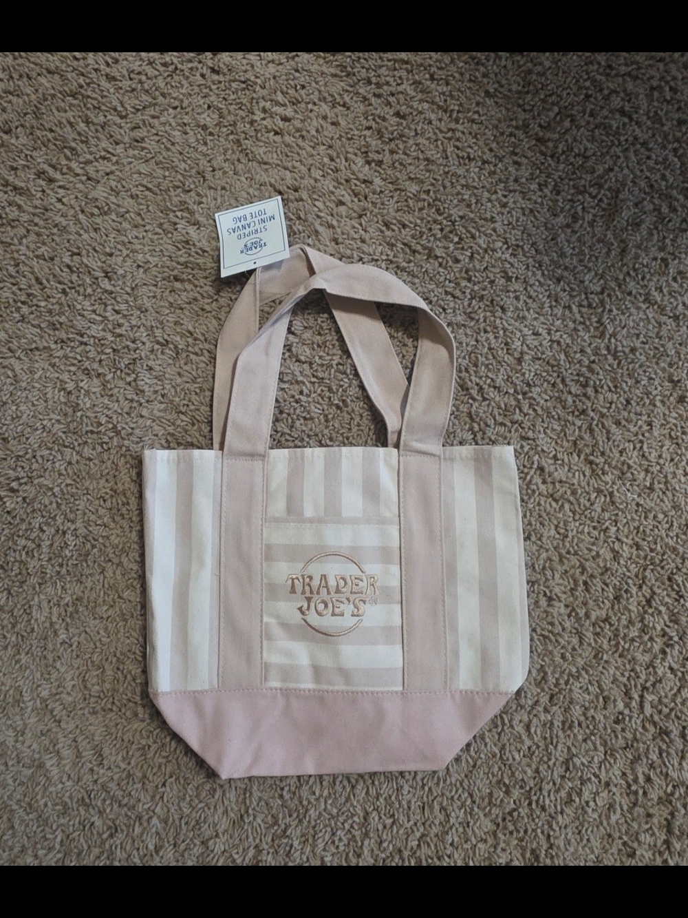Trader Joe's Striped Canvas Tote Bag Sand
